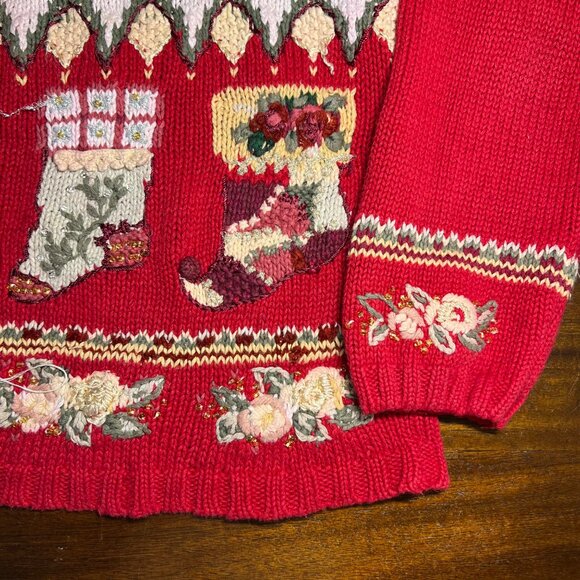 Vintage Slouchy Thick Knit Christmas Cardigan Grandma Chunky Fair Isle Large - Picture 5 of 15